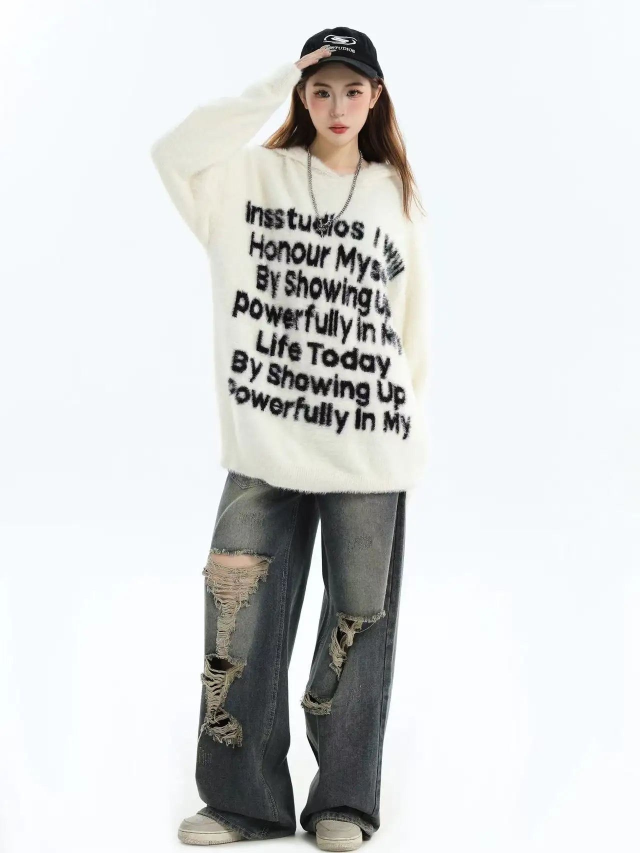 Logo Jacquard Hooded Knit Sweater   OL2041