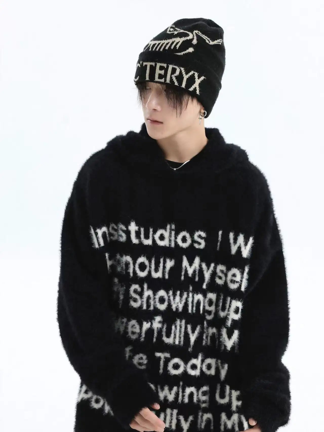 Logo Jacquard Hooded Knit Sweater   OL2041