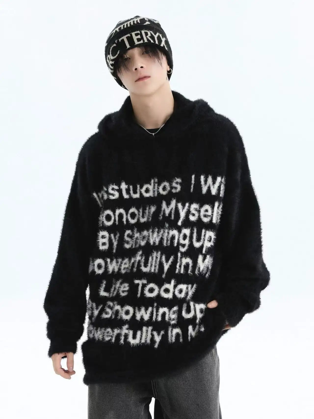 Logo Jacquard Hooded Knit Sweater   OL2041