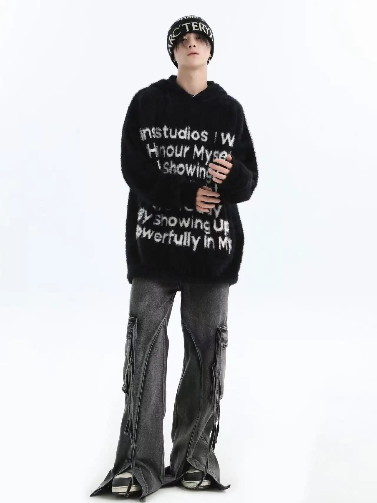 Logo Jacquard Hooded Knit Sweater   OL2041