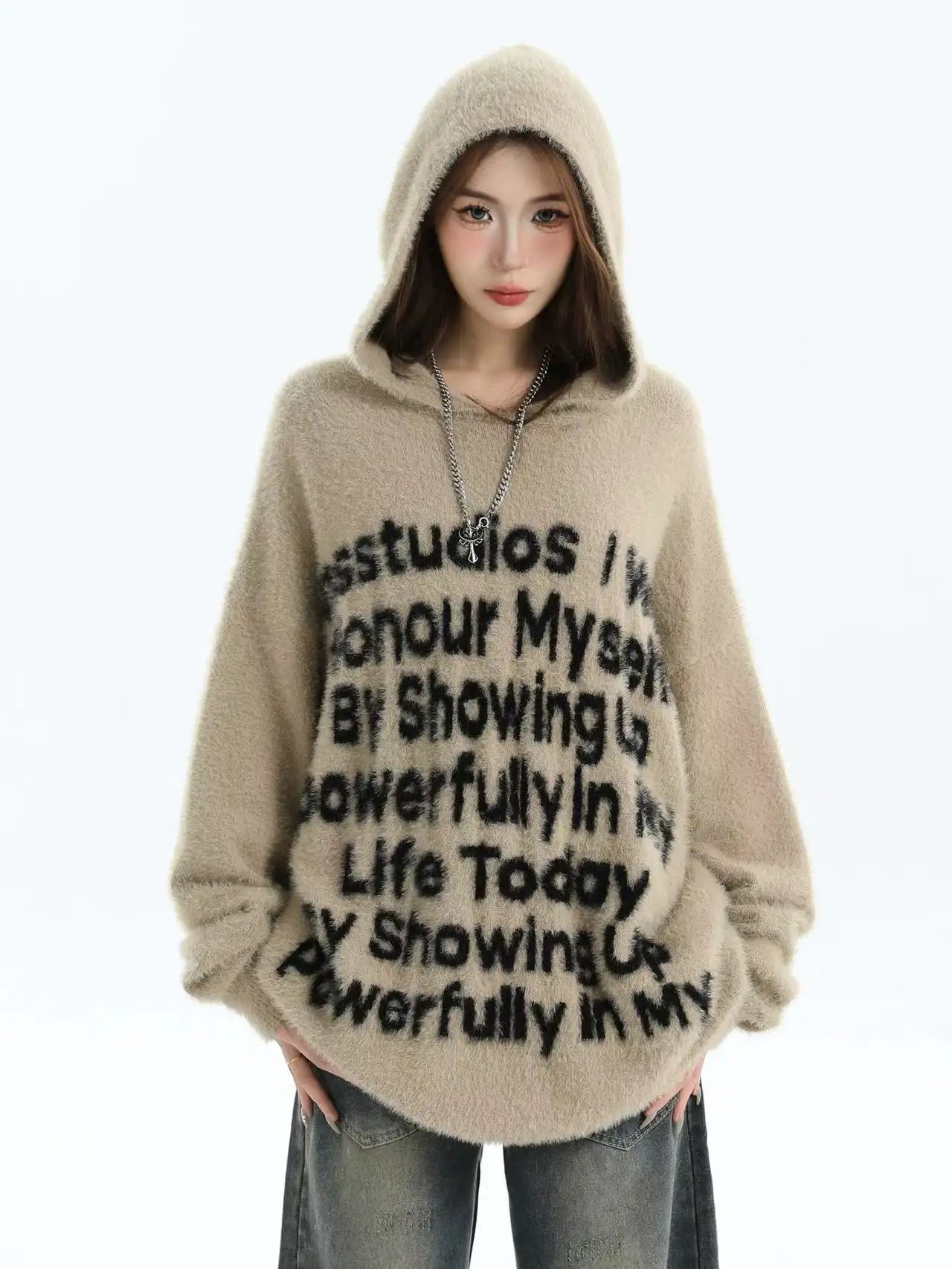 Logo Jacquard Hooded Knit Sweater   OL2041