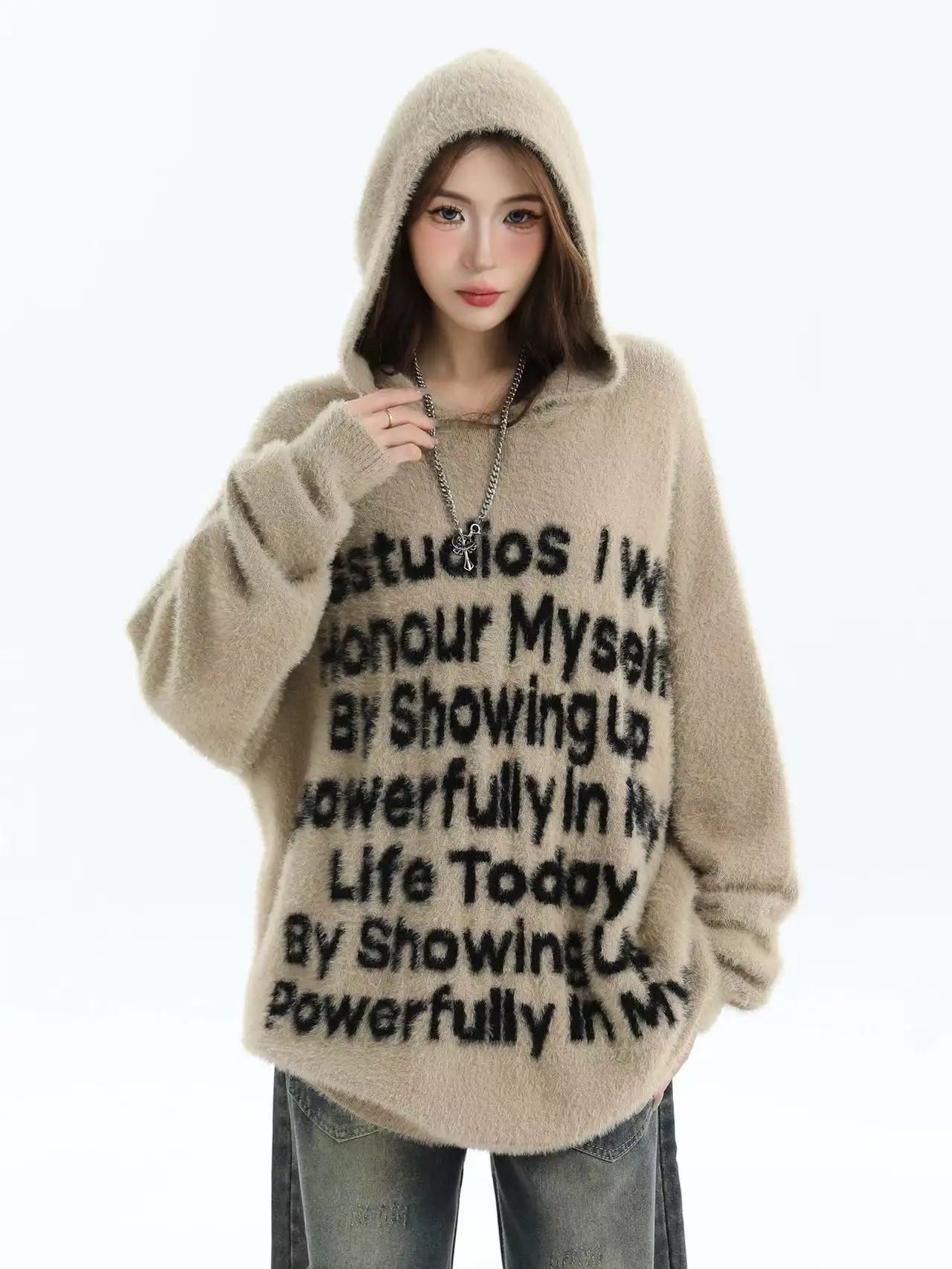 Logo Jacquard Hooded Knit Sweater   OL2041