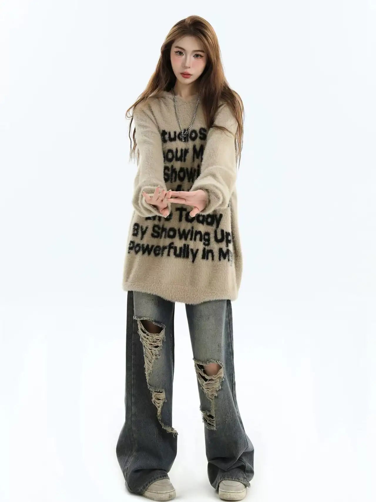 Logo Jacquard Hooded Knit Sweater   OL2041