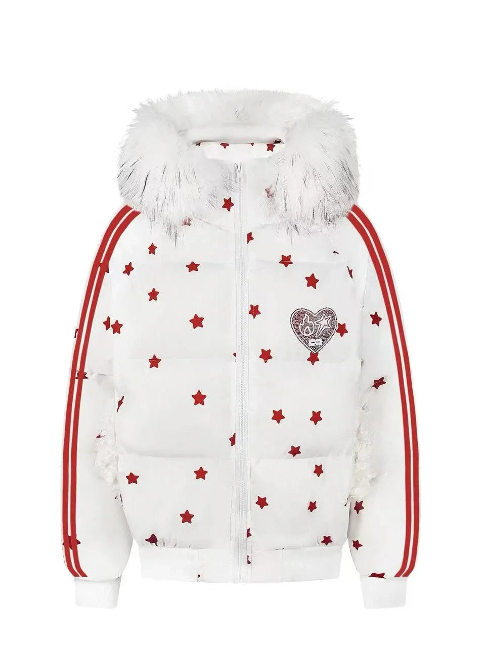 Star Print Cat Ear Padded Jacket with Removable Fur Collar f0323