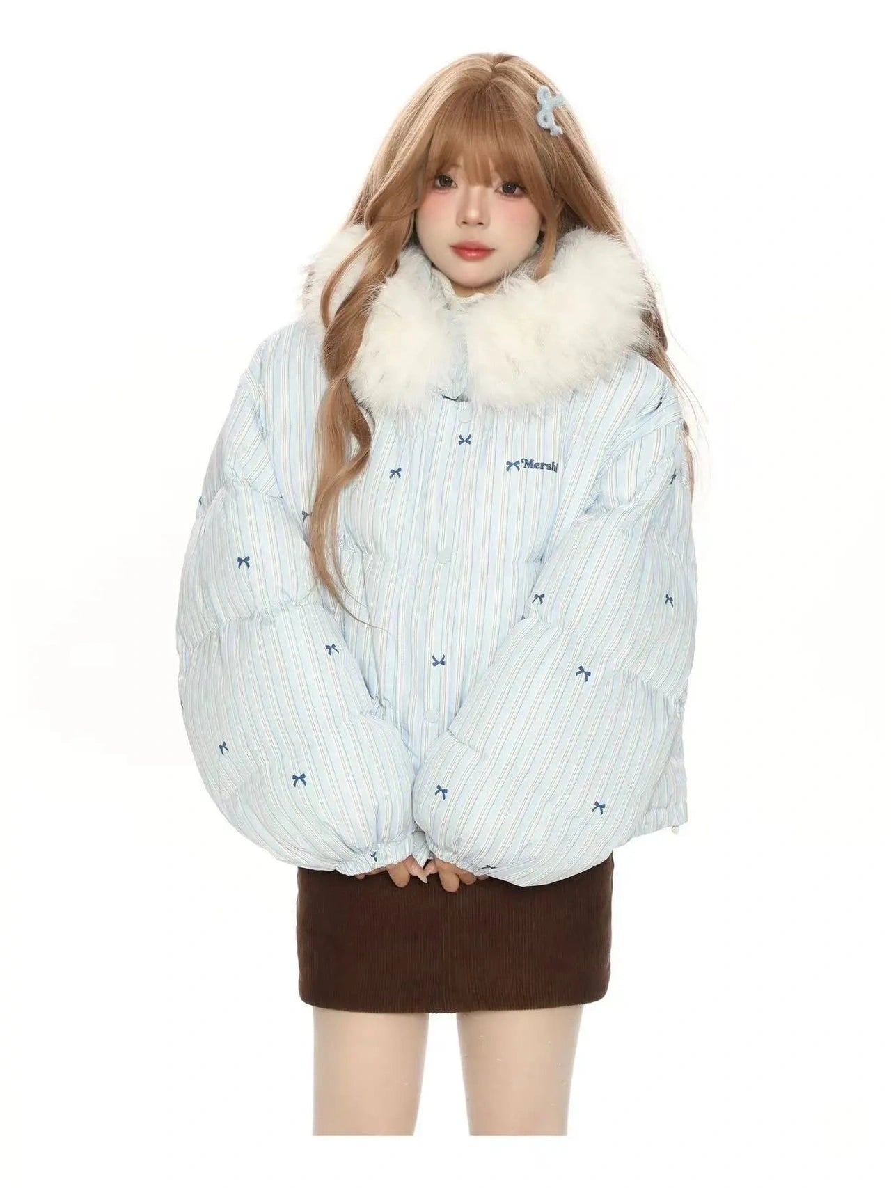 Bow Detail Pink Hooded Puffer Jacket f0322