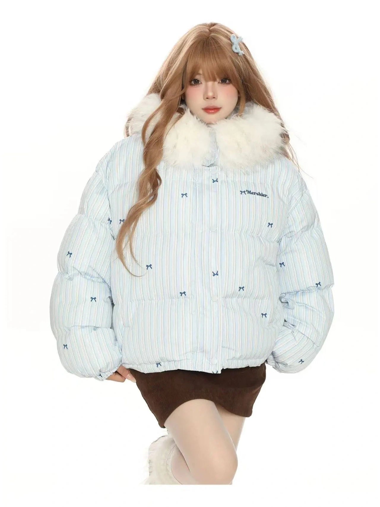 Bow Detail Pink Hooded Puffer Jacket f0322