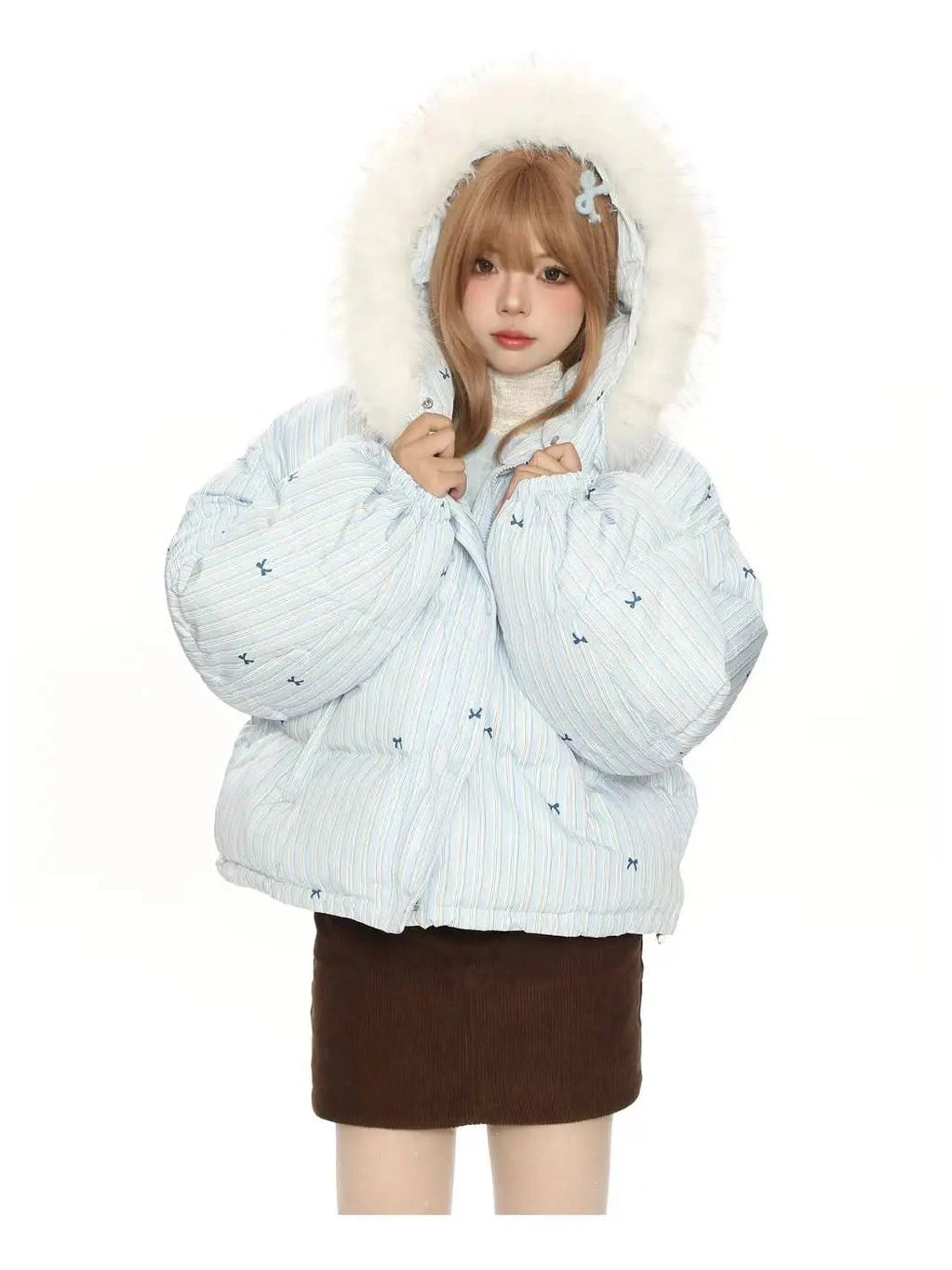 Bow Detail Pink Hooded Puffer Jacket f0322