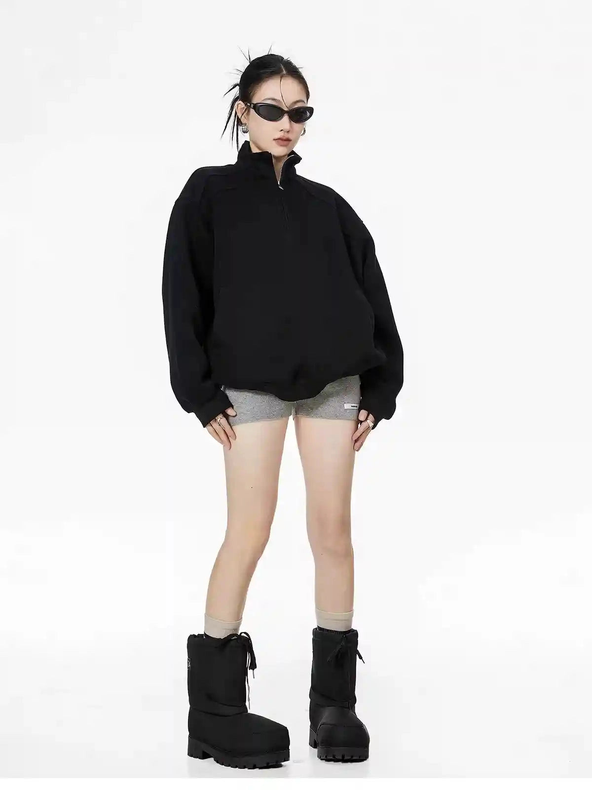 Half-Zip Stand Collar Sweatshirt with Relaxed Fit  f0368
