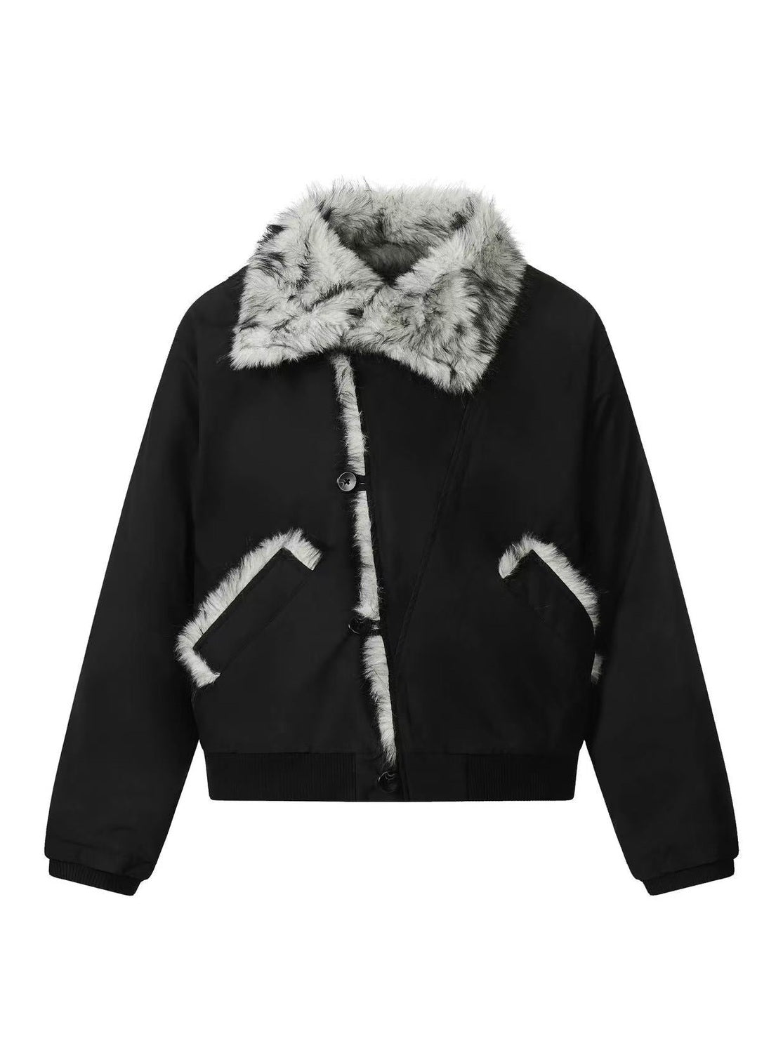 Asymmetric Button Dyed Puffer Jacket   f0386