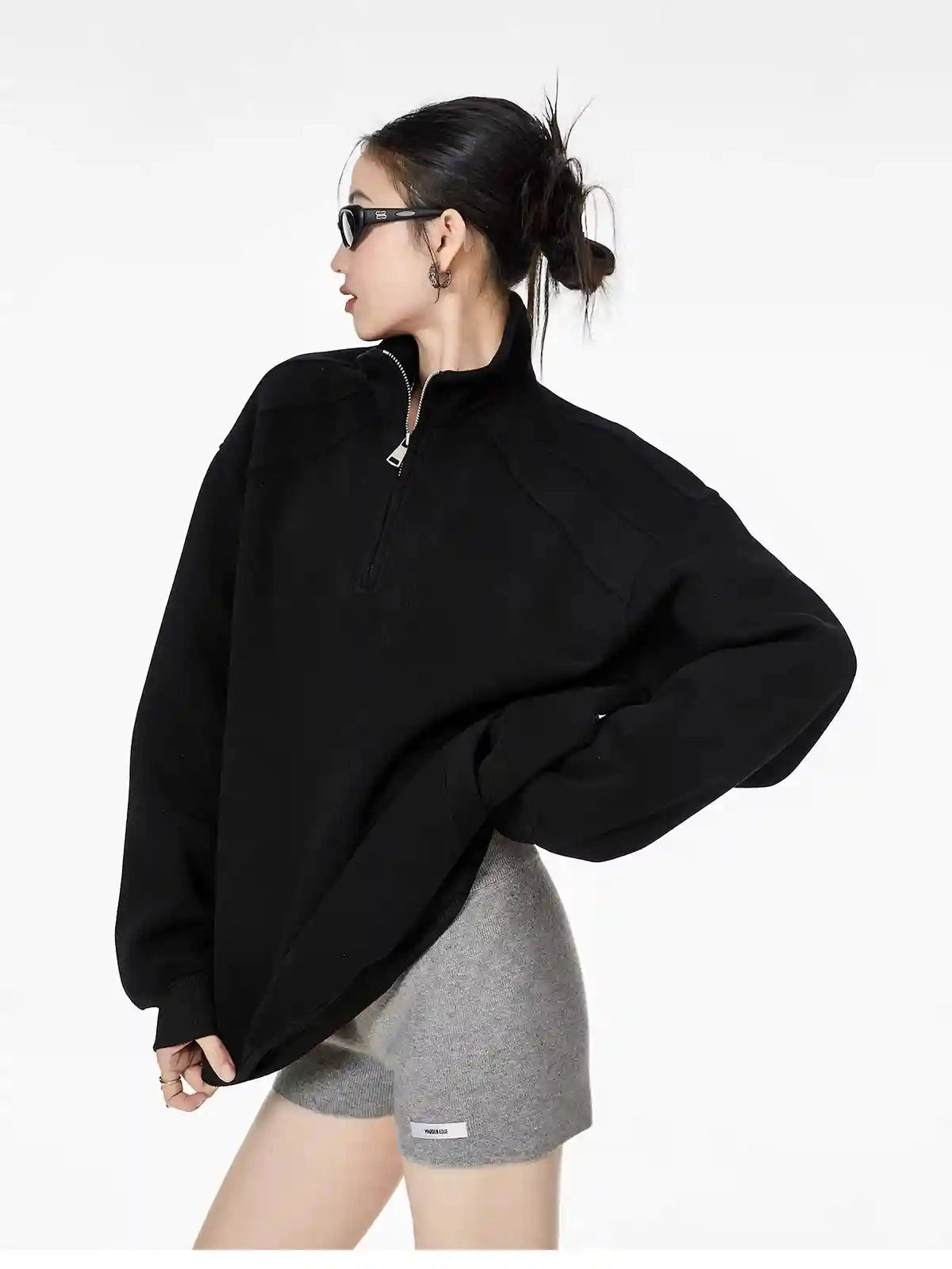 Half-Zip Stand Collar Sweatshirt with Relaxed Fit  f0368