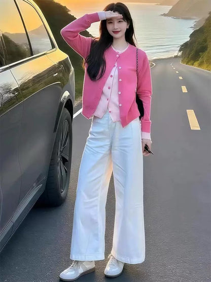 Women’s Pink Layered-Look Knit Cardigan C0011