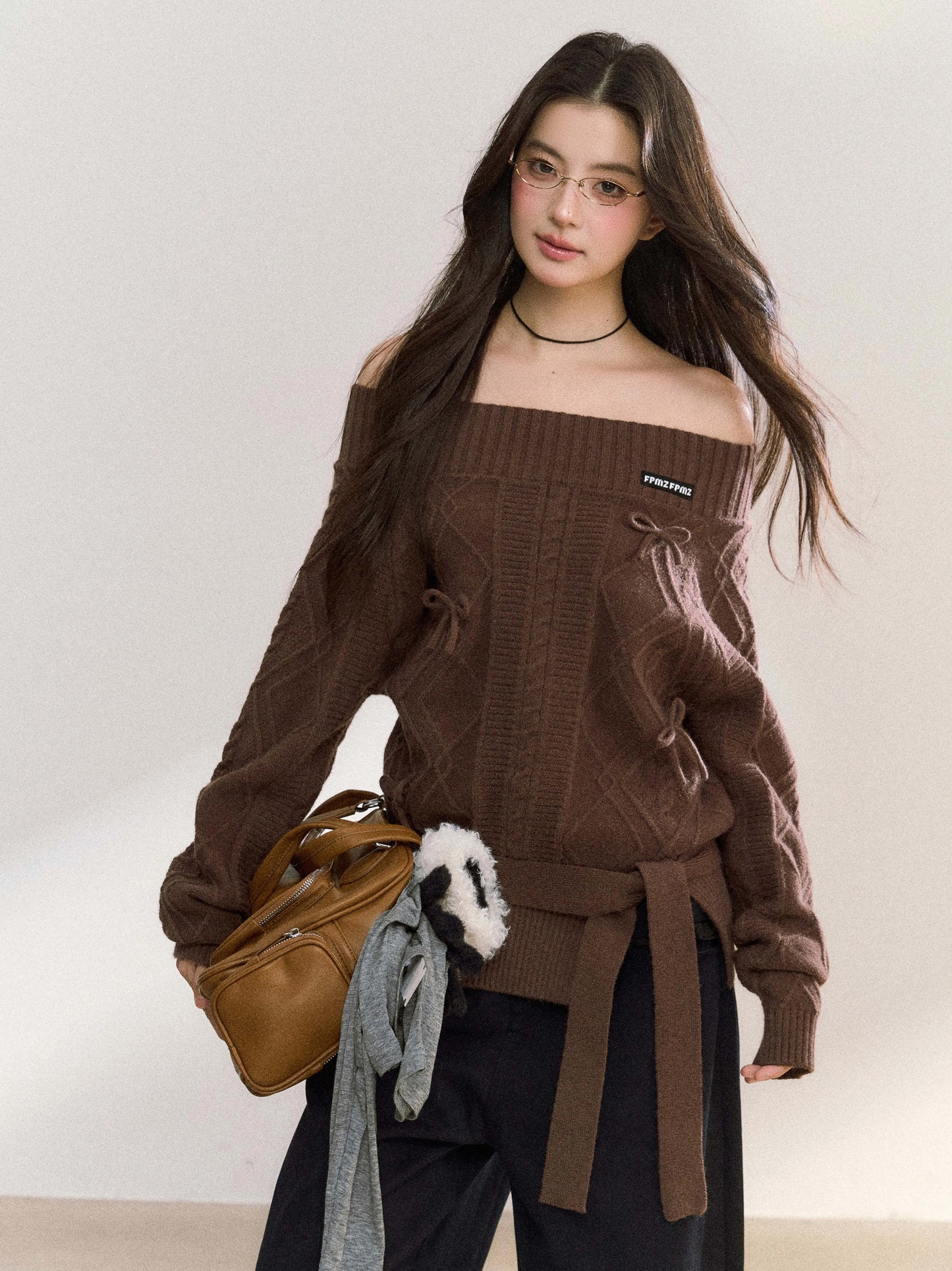 Women’s Off-Shoulder Bow-Knot Sweater with Side Slit C0001