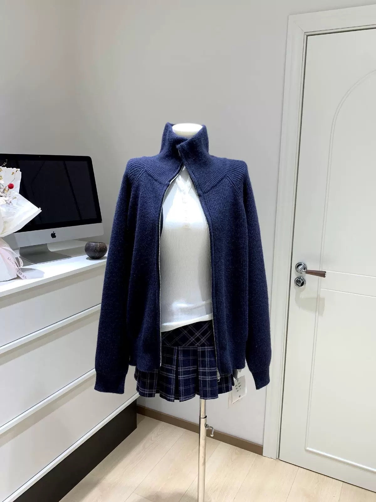 Women’s Mock Neck Zip Knit Cardigan Jacket C0007