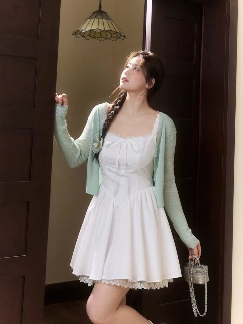 crushpeach White Angel Vacation Style white Lace Halter short  Dress