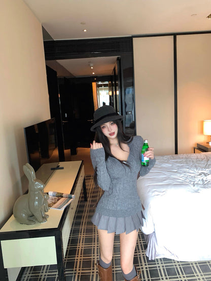 V-Neck Hooded Knitted Pullover for Women C0020