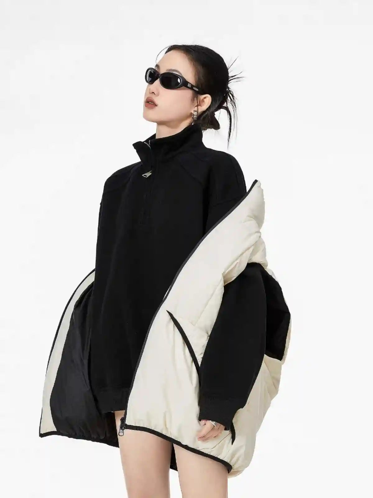 Half-Zip Stand Collar Sweatshirt with Relaxed Fit  f0368