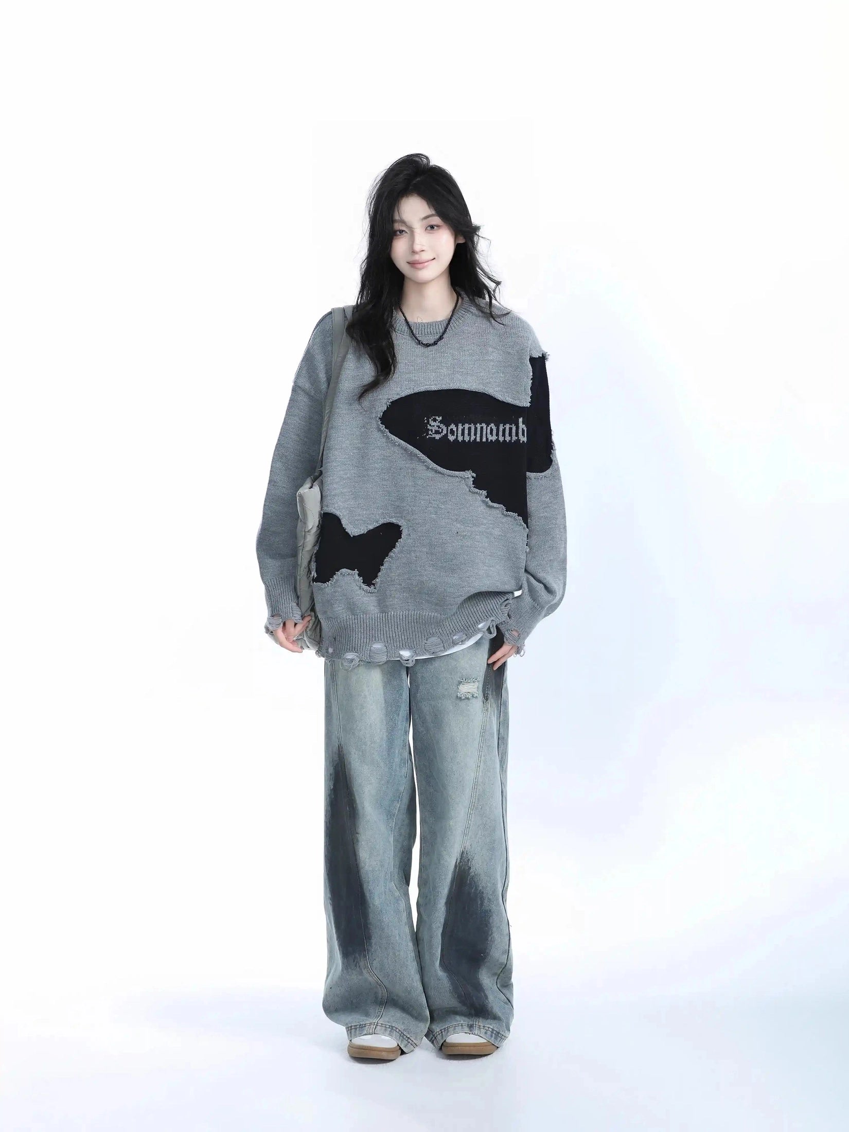 Distressed Butterfly Knit Sweater  f0370