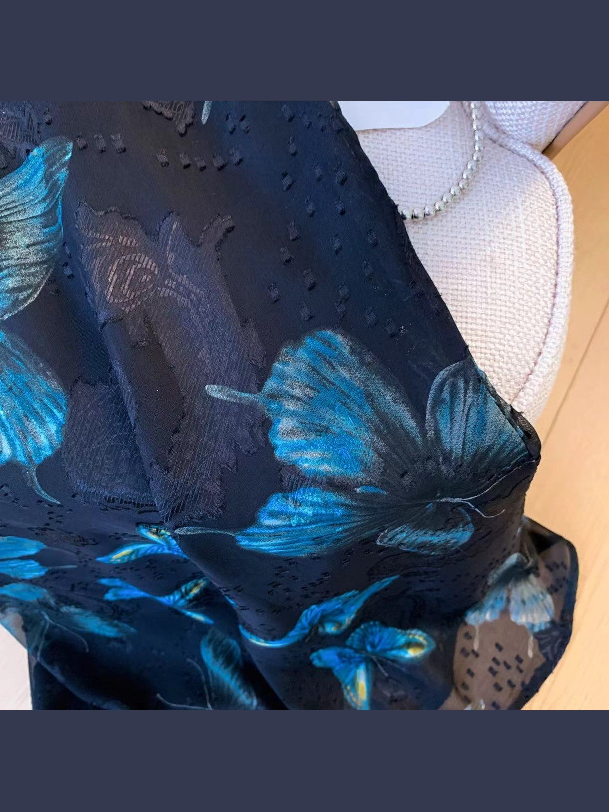 CRUSHPEACH vintage Blue Butterfly Vase Swing Neck Halter Dress