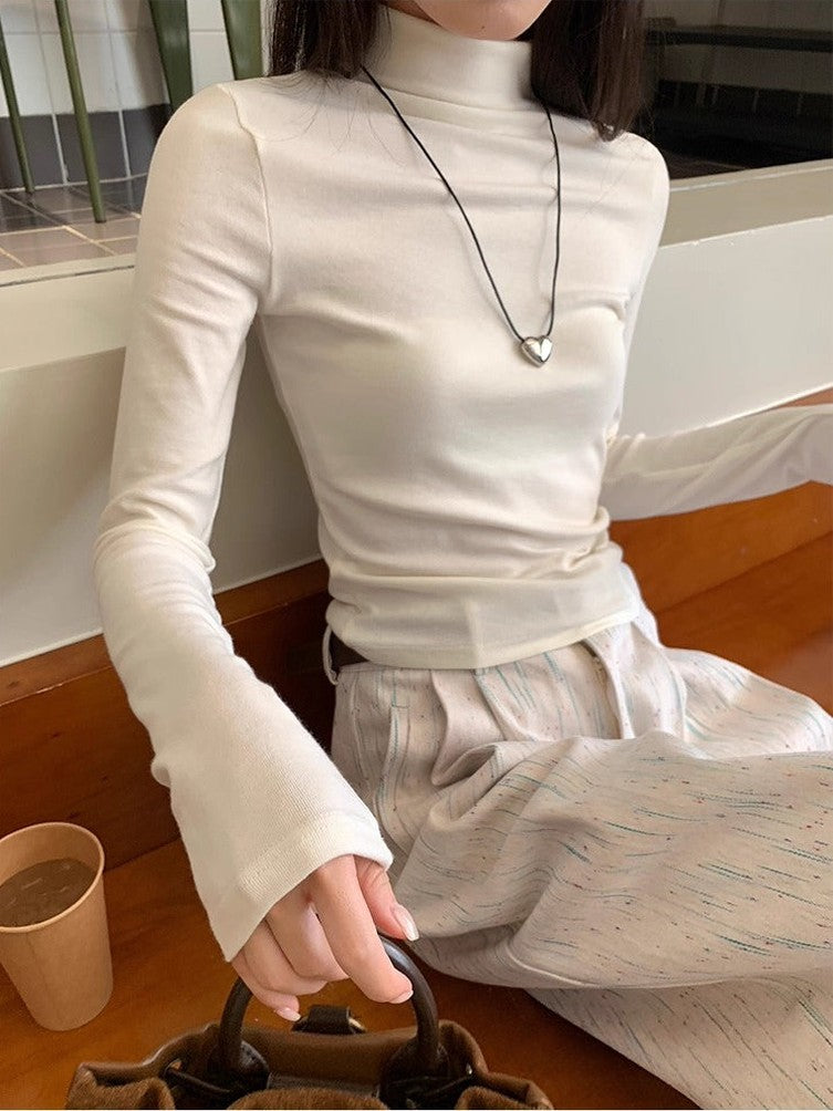 White semi-turtleneck bottoming shirt C0235