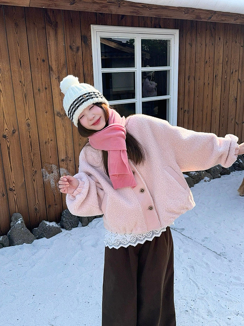 Pink Faux Shearling Jacket for Women C0050