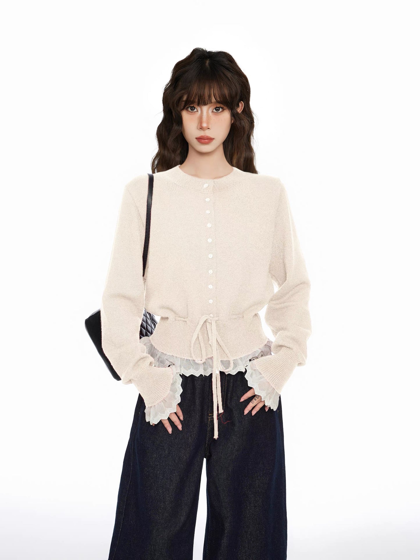 Cropped Sweater with Lace Details C0017