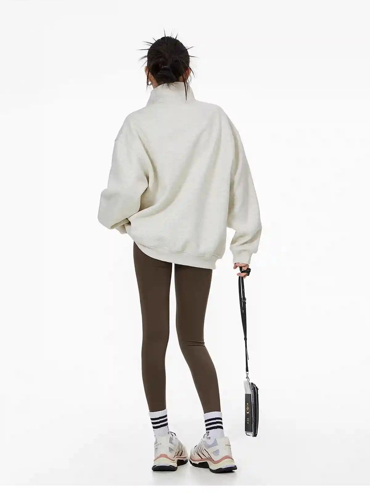 Half-Zip Stand Collar Sweatshirt with Relaxed Fit  f0368