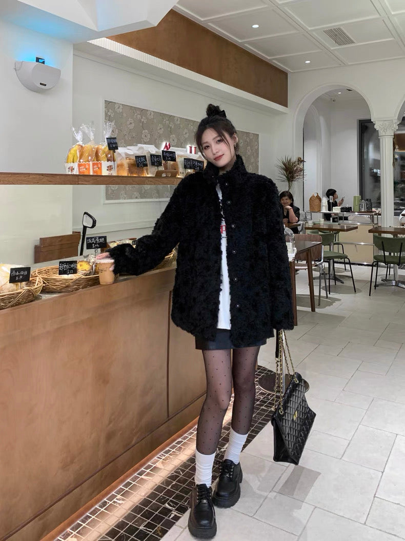 Women’s Plush Eco Faux Fur High-Neck Coat C0038