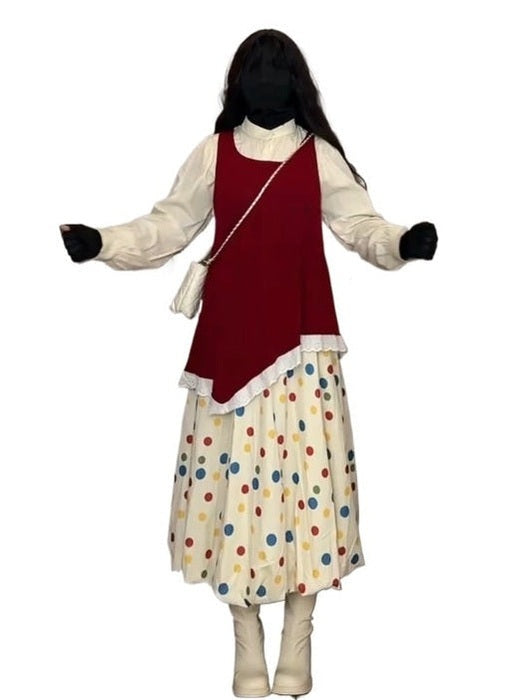 Polka dot skirt set three-piece set f0280