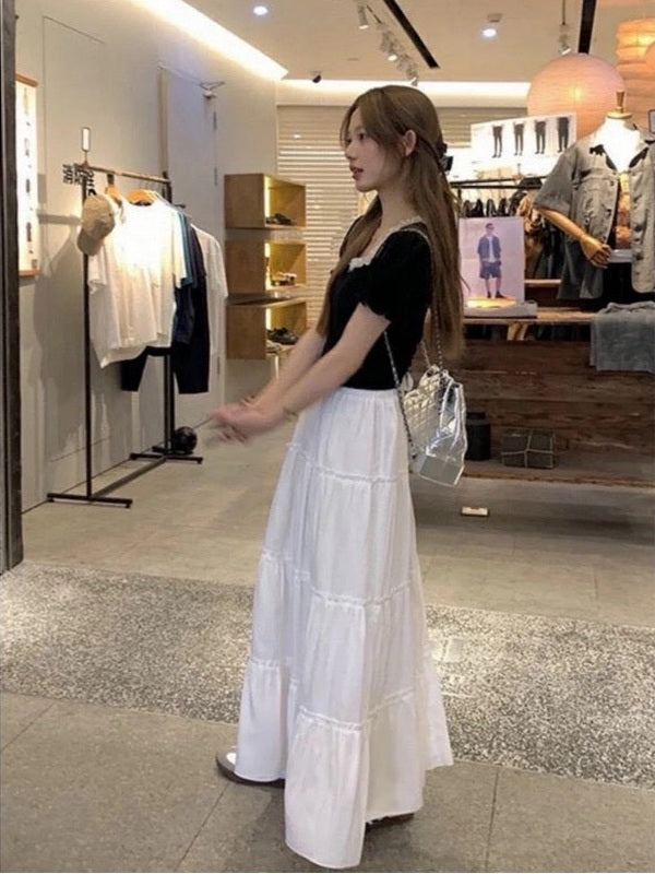 Women’s White Layered Ruffle Skirt C0013