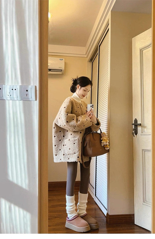 Polka Dot Plush Sherpa Fur Jacket C0032