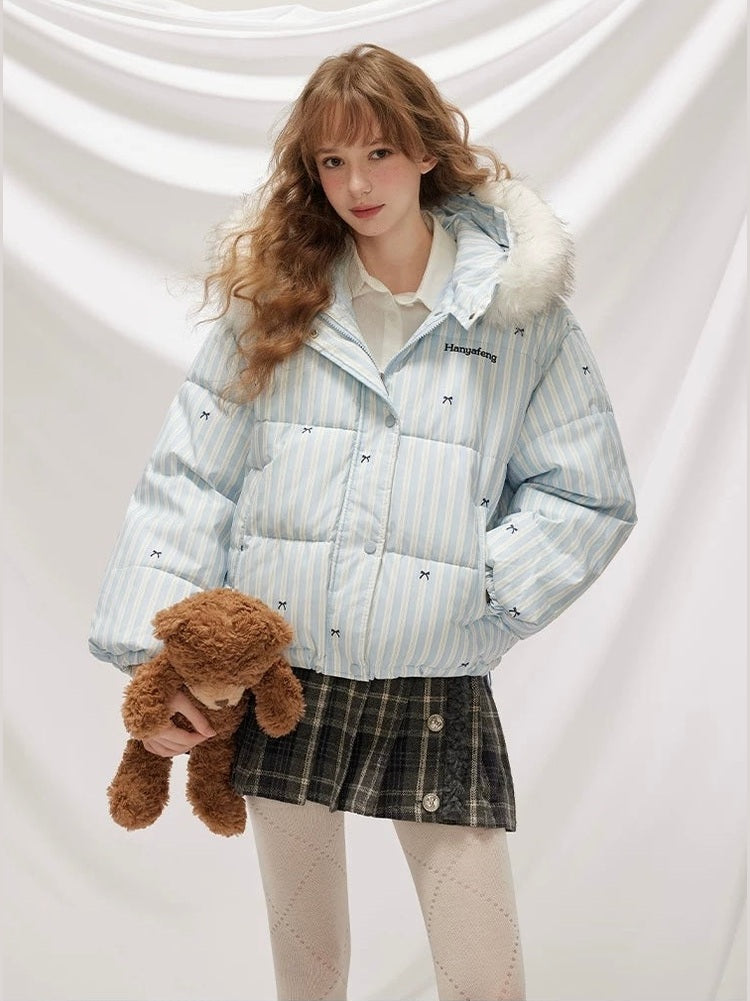 Striped Bow Down Jacket for Women C0047