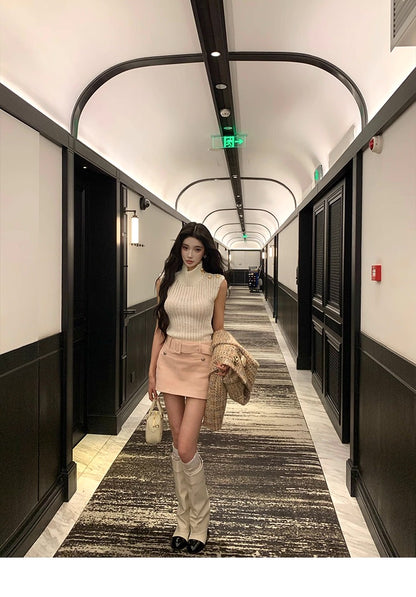 Pink Corduroy A-Line Mini Skirt C0003