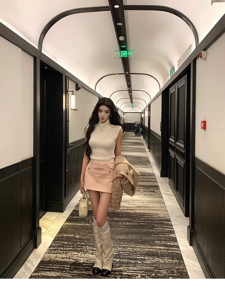 Pink Corduroy A-Line Mini Skirt C0003