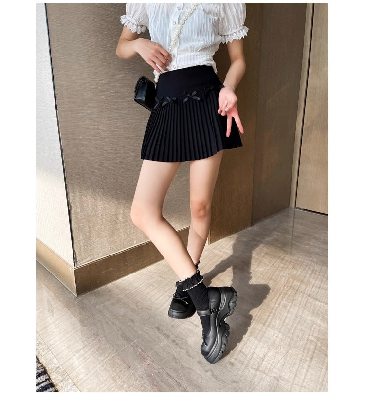 French Bowknot Chunky Platform Loafers S0007