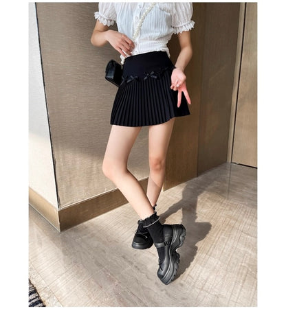 French Bowknot Chunky Platform Loafers S0007