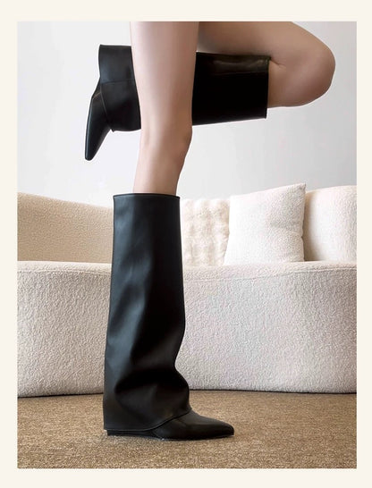 Retro Y2K Wedge Heel Long Boots S0002