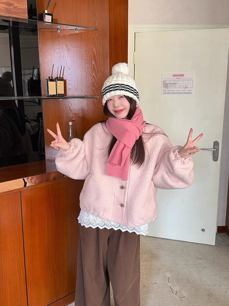 Pink Faux Shearling Jacket for Women C0050