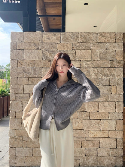 Zip-Up Stand Collar Knit Sweater Jacket C0021