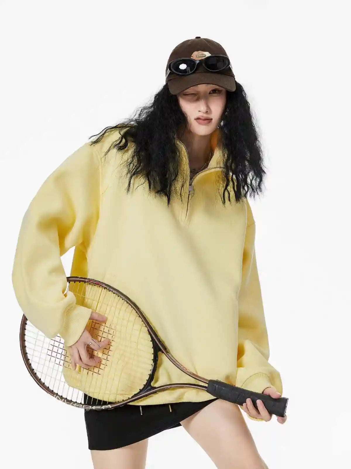 Half-Zip Stand Collar Sweatshirt with Relaxed Fit  f0368