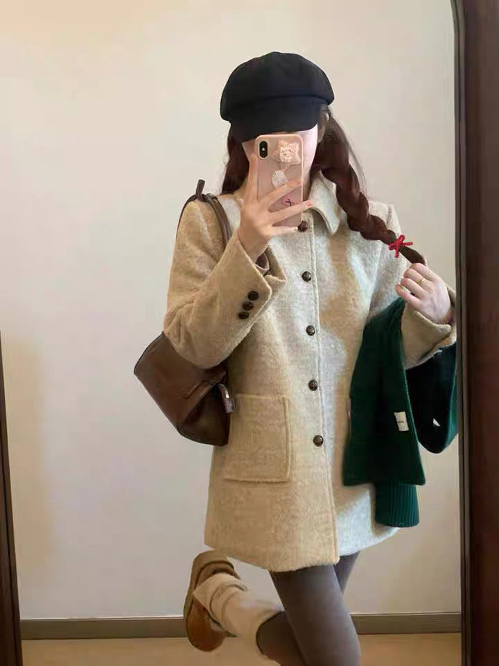 Korean Lapel Mid-Length Thickened Down Coat C0029