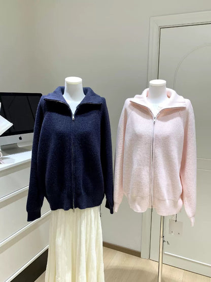 Women’s Mock Neck Zip Knit Cardigan Jacket C0007