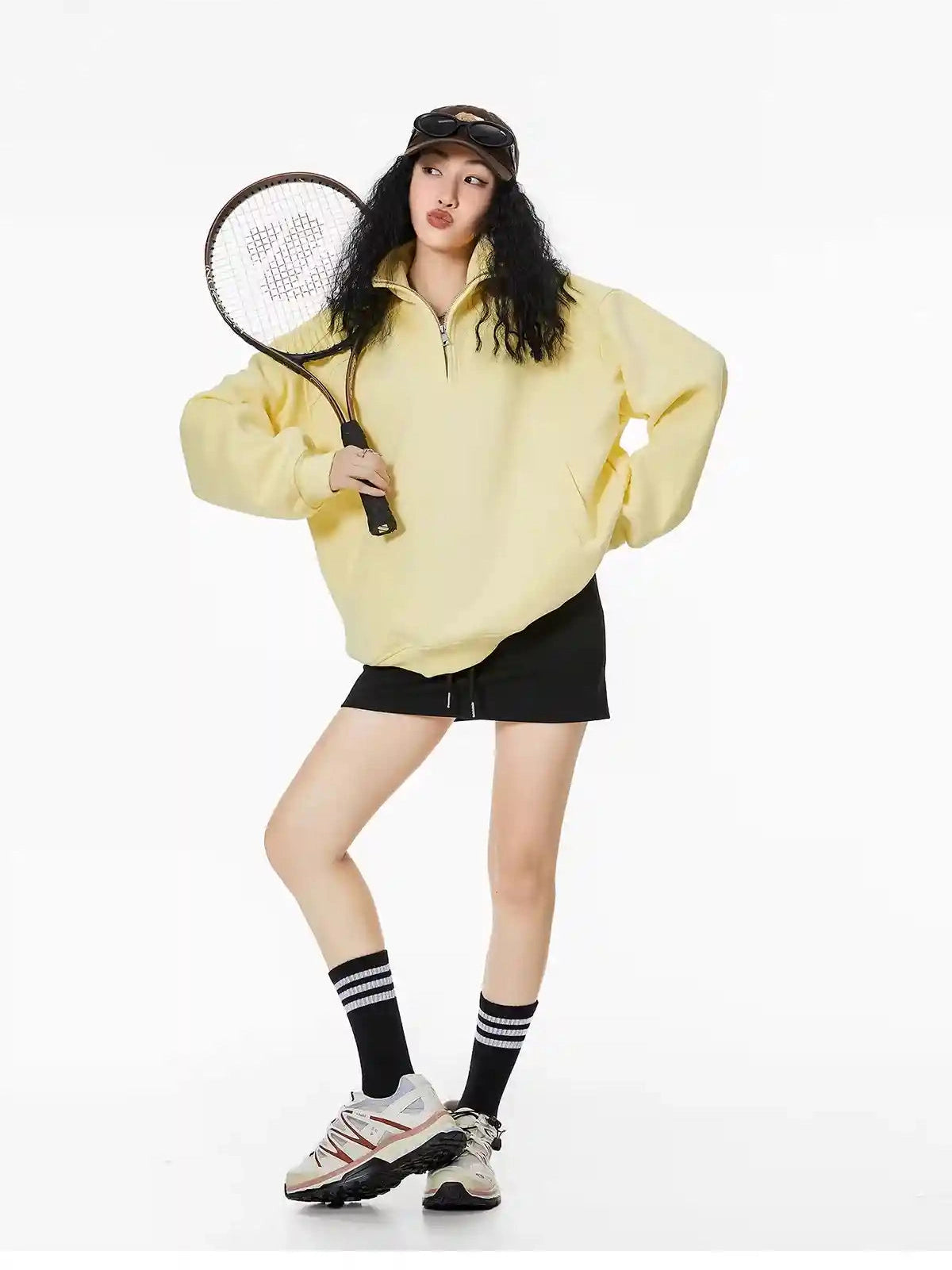 Half-Zip Stand Collar Sweatshirt with Relaxed Fit  f0368