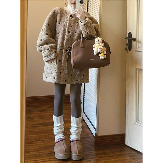 Polka Dot Plush Sherpa Fur Jacket C0032