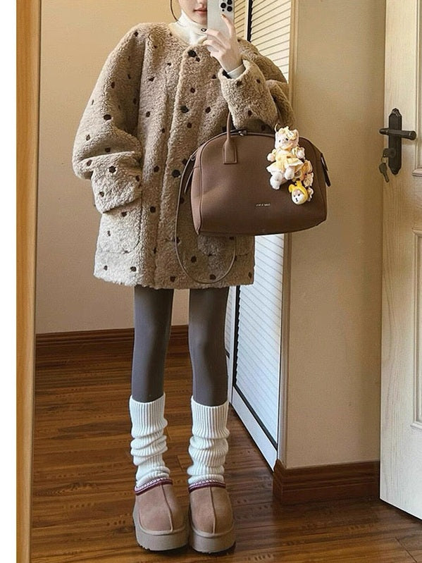 Polka Dot Plush Sherpa Fur Jacket C0030