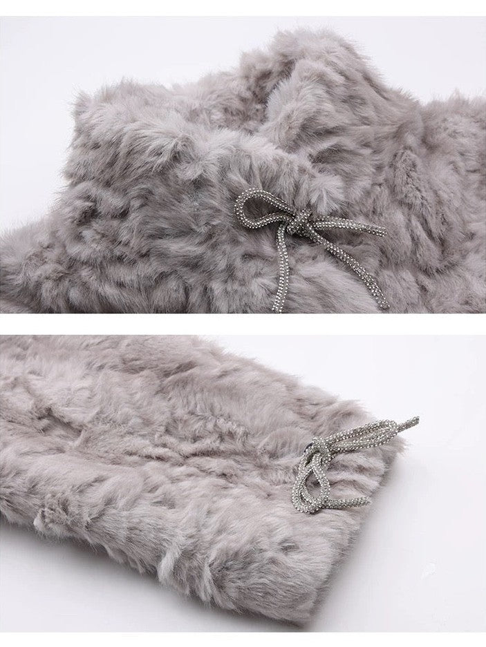 Elegant Bow Stand-Collar Teddy Sherpa Jacket C0046