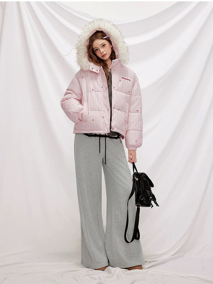 Striped Bow Down Jacket for Women C0047