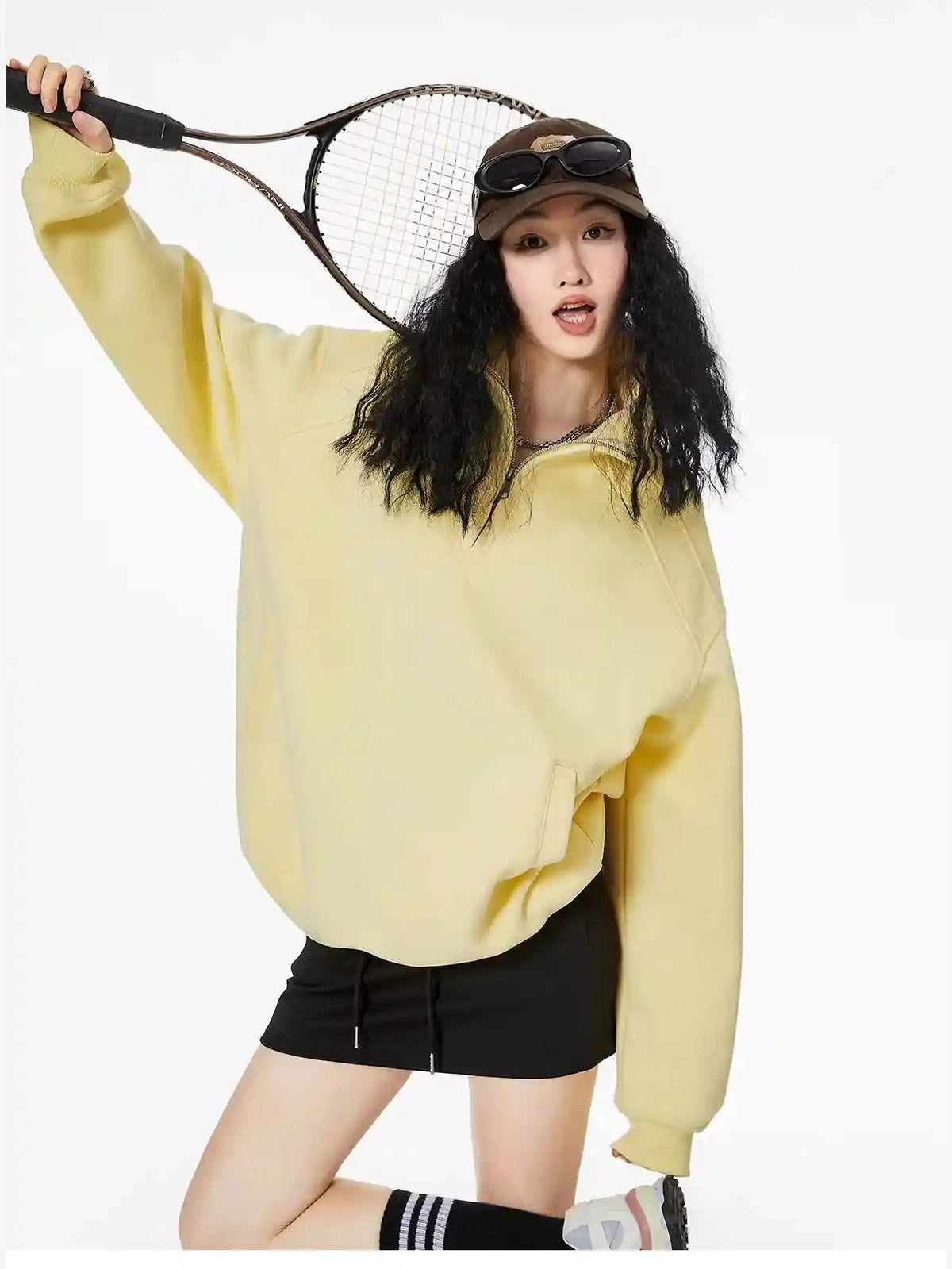 Half-Zip Stand Collar Sweatshirt with Relaxed Fit  f0368