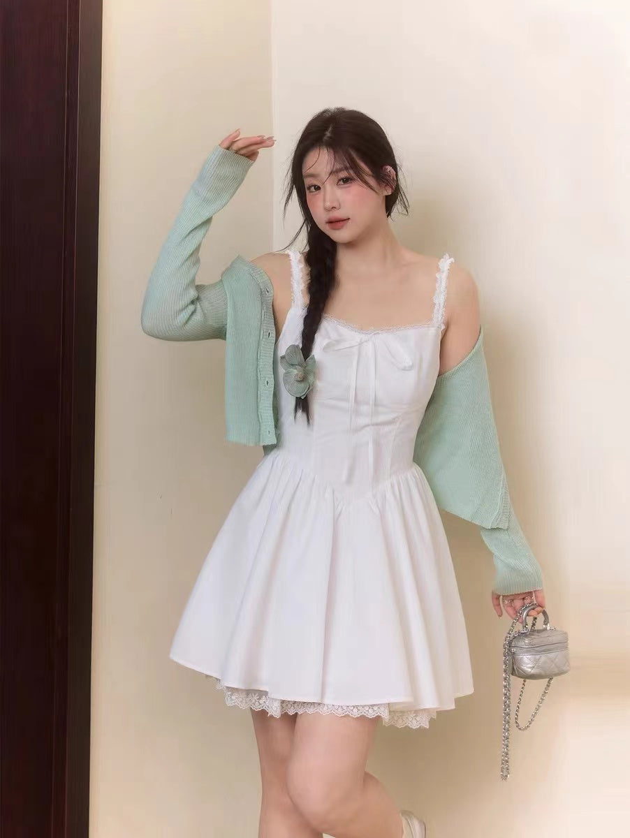 crushpeach White Angel Vacation Style white Lace Halter short  Dress