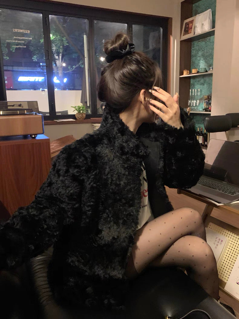 Women’s Plush Eco Faux Fur High-Neck Coat C0038