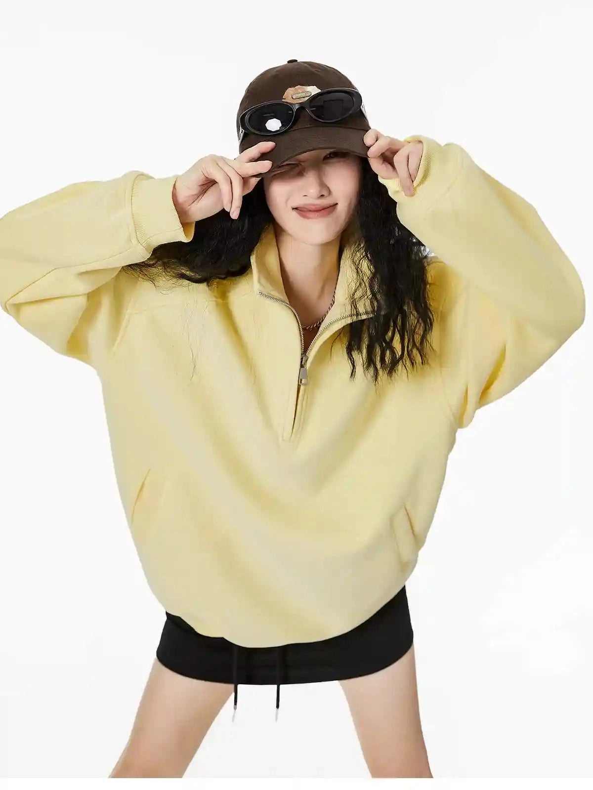 Half-Zip Stand Collar Sweatshirt with Relaxed Fit  f0368